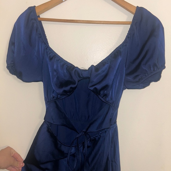 Edit by Nine Satin Puff Sleeve Dress – Navy Blue, Size S - Picture 1 of 8
